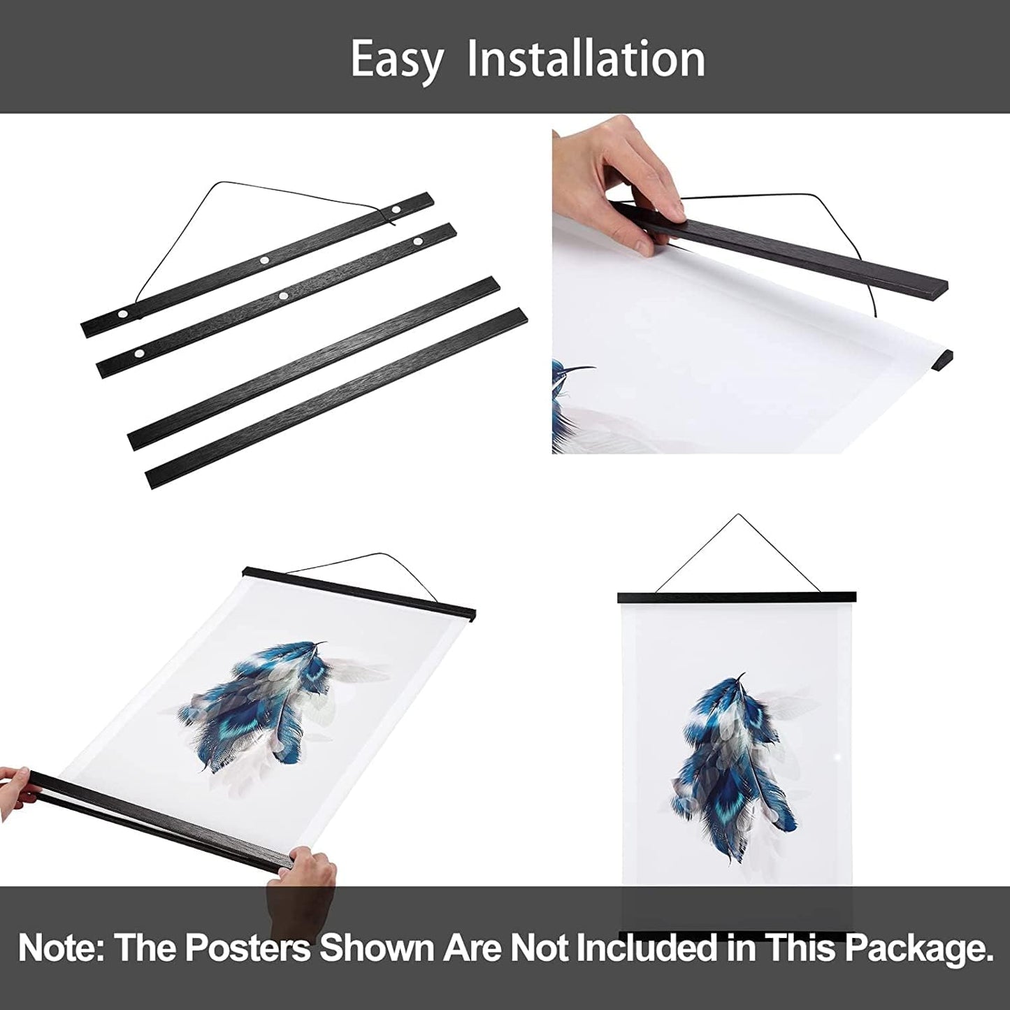 WITCOLOR 32" Wide Magnetic Poster Hanger Frame - 32x24 32x45 32x40 Wooden Poster Frame, Solid Black Wood, Strong Magnets for Easy Hanging Posters Maps Pictures Canvas Scrolls Print Wall Art