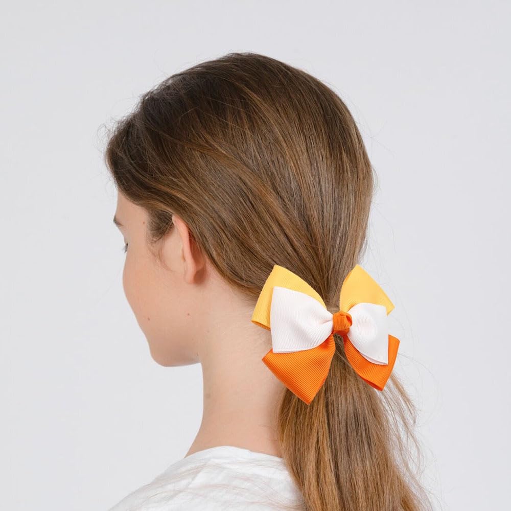 Thanksgiving Hair Bow Clips 3.5 for Girls, Fall Holiday Cheer Bow Barrette Alligator Hair Pins for Kids Halloween Cosplay Costum