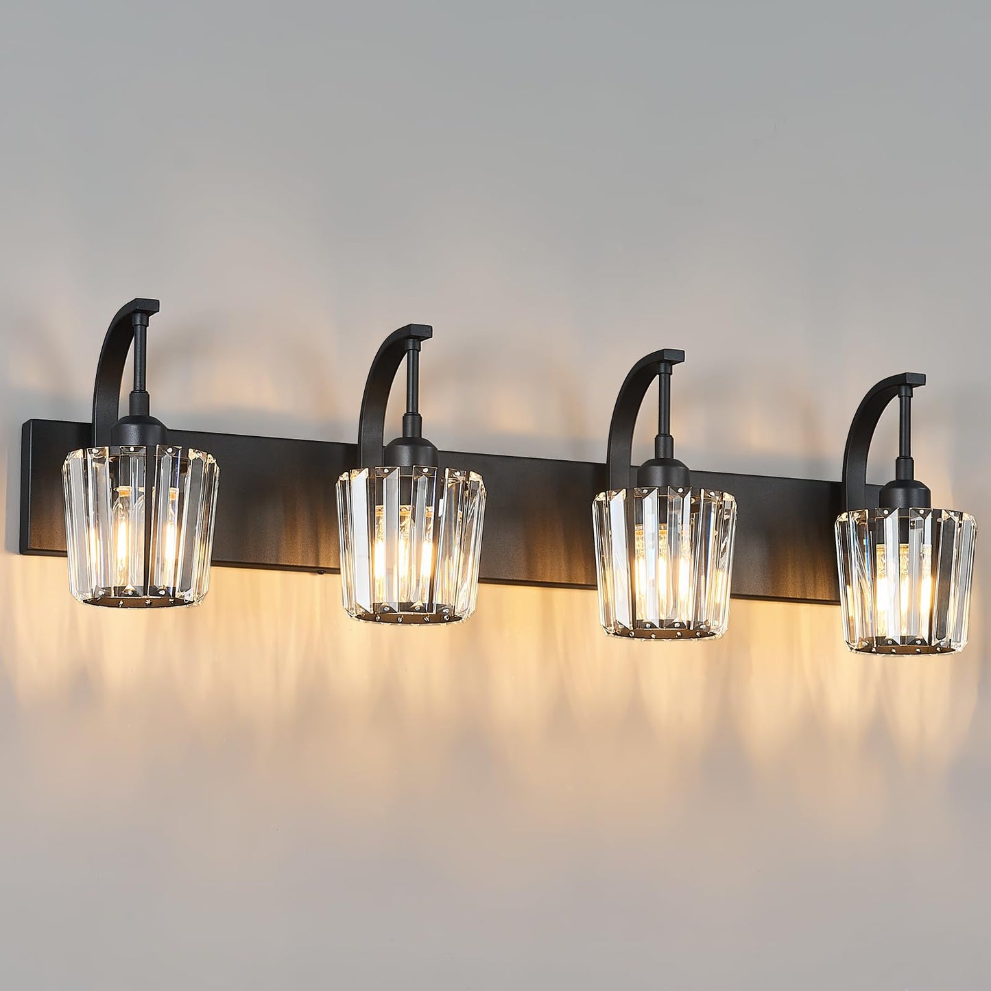 Fdpby Modern Bathroom Vanity Light  4-Light Black Wall Sconce With Crystal Accents  Over Mirror Bathroom Lighting Fixture  32.67 Long Dimmable Vanity Lamp For Makeup  Easy Installation