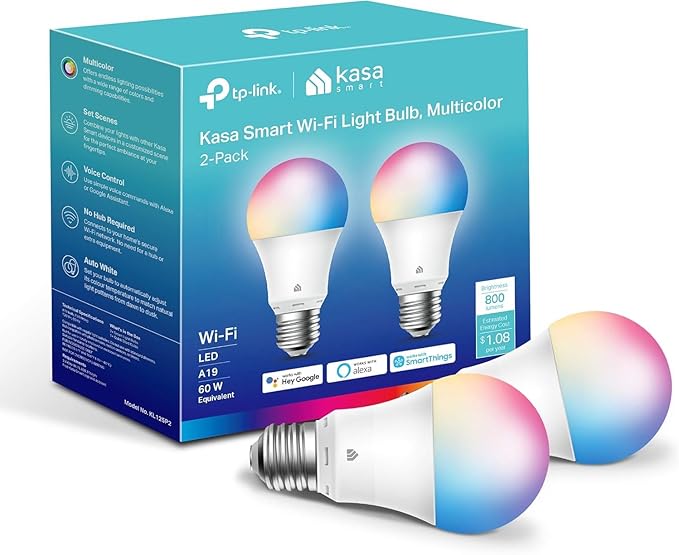 Kasa Smart Light Bulbs, Full Color Changing Dimmable Smart WiFi Bulbs Compatible with Alexa and Google Home, A19, 60 W 800...