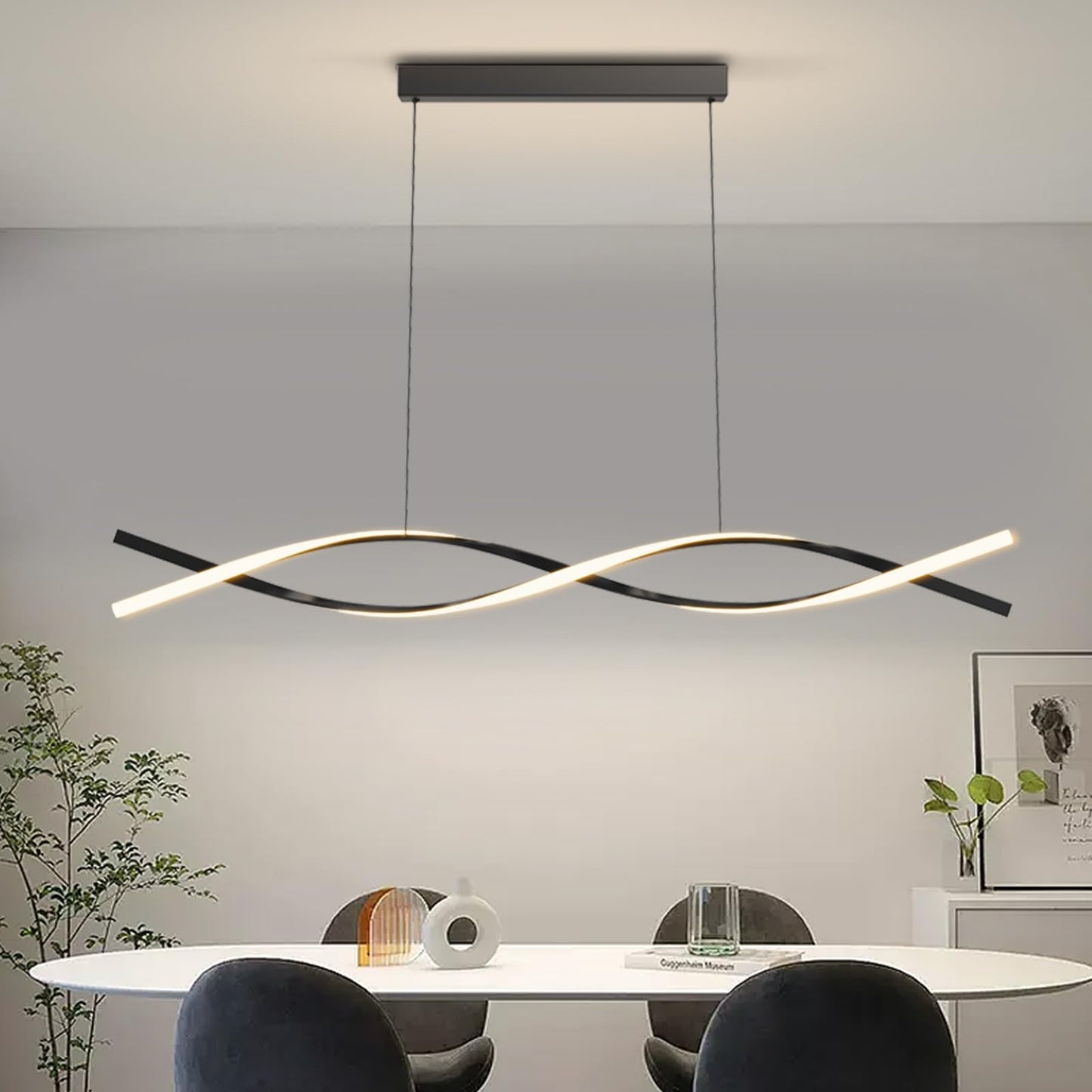 Zihoi Modern Kitchen Island Pendant Lights  47In Led Chandelier Fixture Dimmable 3000K-6000K Color  Aluminum Island Lighting Lamp For Dining Room  Billiard Room