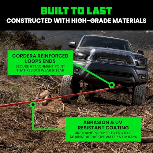Rhino USA Kinetic Rope Recovery Kit (7/8in x 30ft) - Heavy Duty Offroad Snatch Strap - Includes 2 Soft Shackle for UTV, AT...