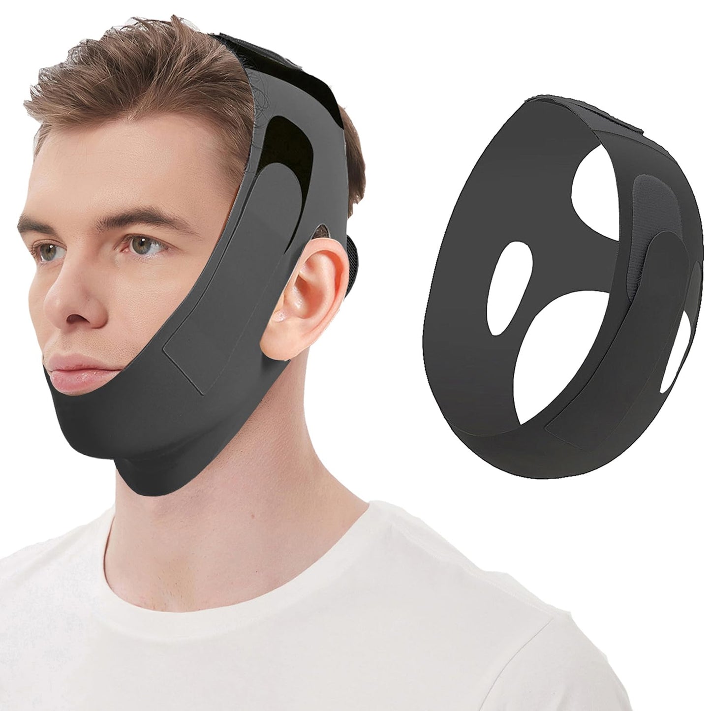 Anti Snore Chin Strap for Sleeping & Cpap Users, Comfortable Adjustable Snoring Solution, Durable Reusable Elastic Cpap Chin Strap to Keep Mouth Closed While Sleeping (Black)