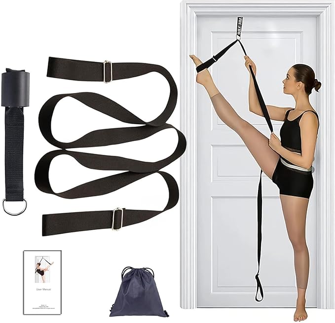 Stretching Strap with Door Anchor & Resistance Band – Improve Leg Stretch Flexibility for Splits, Ballet, Dance, Cheer, Yo...