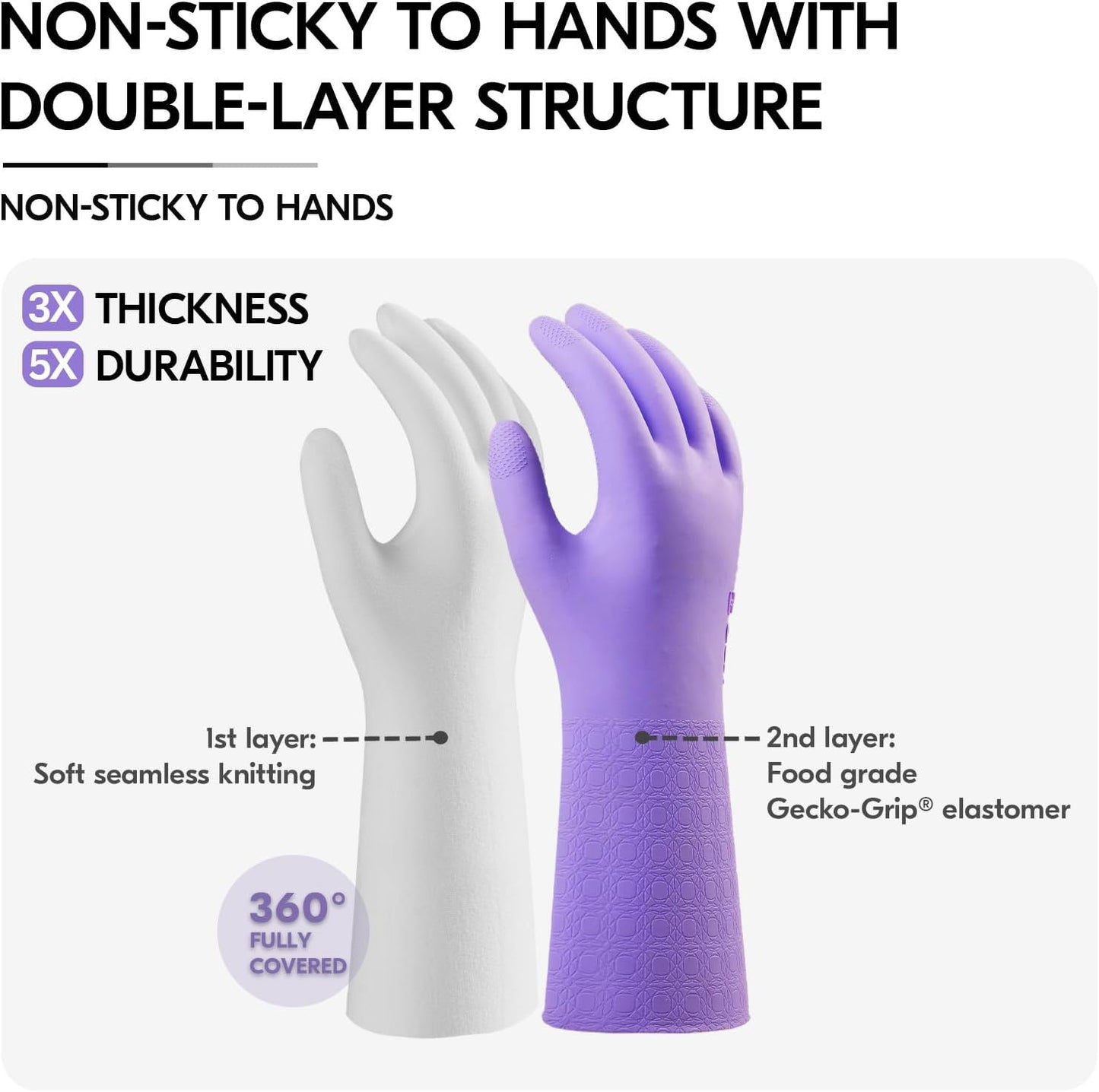 Vgo... Household Cleaning Gloves,Double-layer,Lined Dishwashing Gloves,Long Sleeves for Kitchen,Bathroom Cleaning(TP1117)
