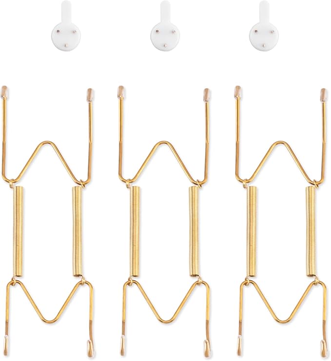 Bilillo 3 Pack Plate Hangers for The Wall, Suitable for 6-8 inch Art Plate, Stainless Steel Invisible Heavy Duty Wire Plate Holder with Wall Hooks, Plate Hangers for Displaying Plates, Platter, Dish