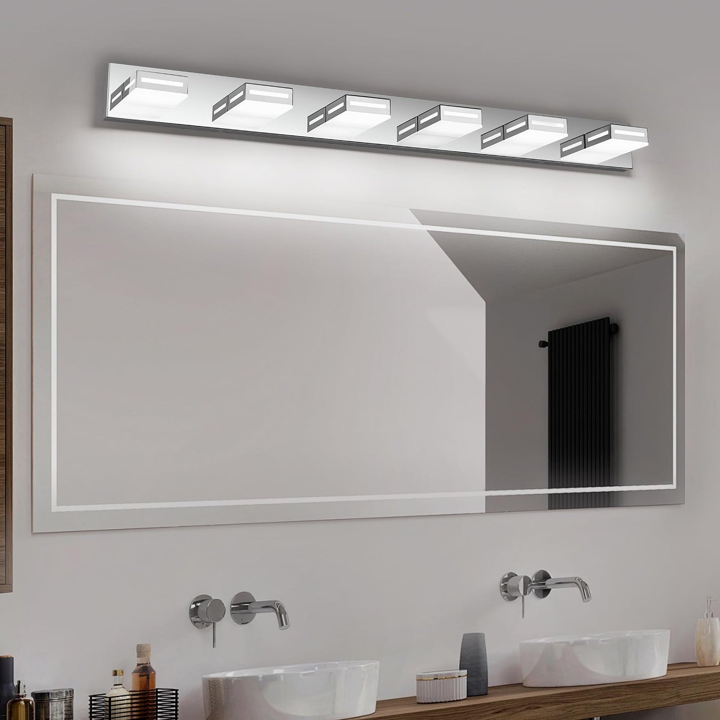 Donrao 48-Inch 6-Light Led Modern Chrome Bathroom Vanity Light Fixtures Over Mirror  Bathroom Lighting Fixtures With Cool White 6000K  Rotatable Vanity Wall Lights For Bath Restroom Powder Room