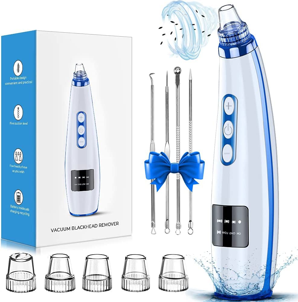 Blackhead Remover Pore Vacuum Upgraded Facial Pore Cleaner Electric Comedone Whitehead Extractor Tool-5 Suction Power,5 Probes,U