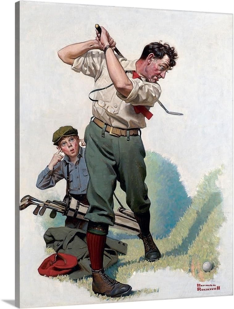CANVAS ON DEMAND The Golfer Canvas Wall Art Print by Norman Rockwell, Classic, Vintage, Figurative, Traditional, Home Decor, Sports, Figurative Artwork, 8" x10in