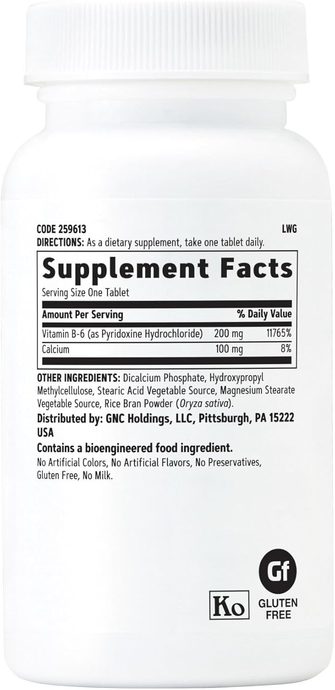 GNC Vitamin B6 200mg Supplement, Supports Immune System and Nervous System, 100 Serving