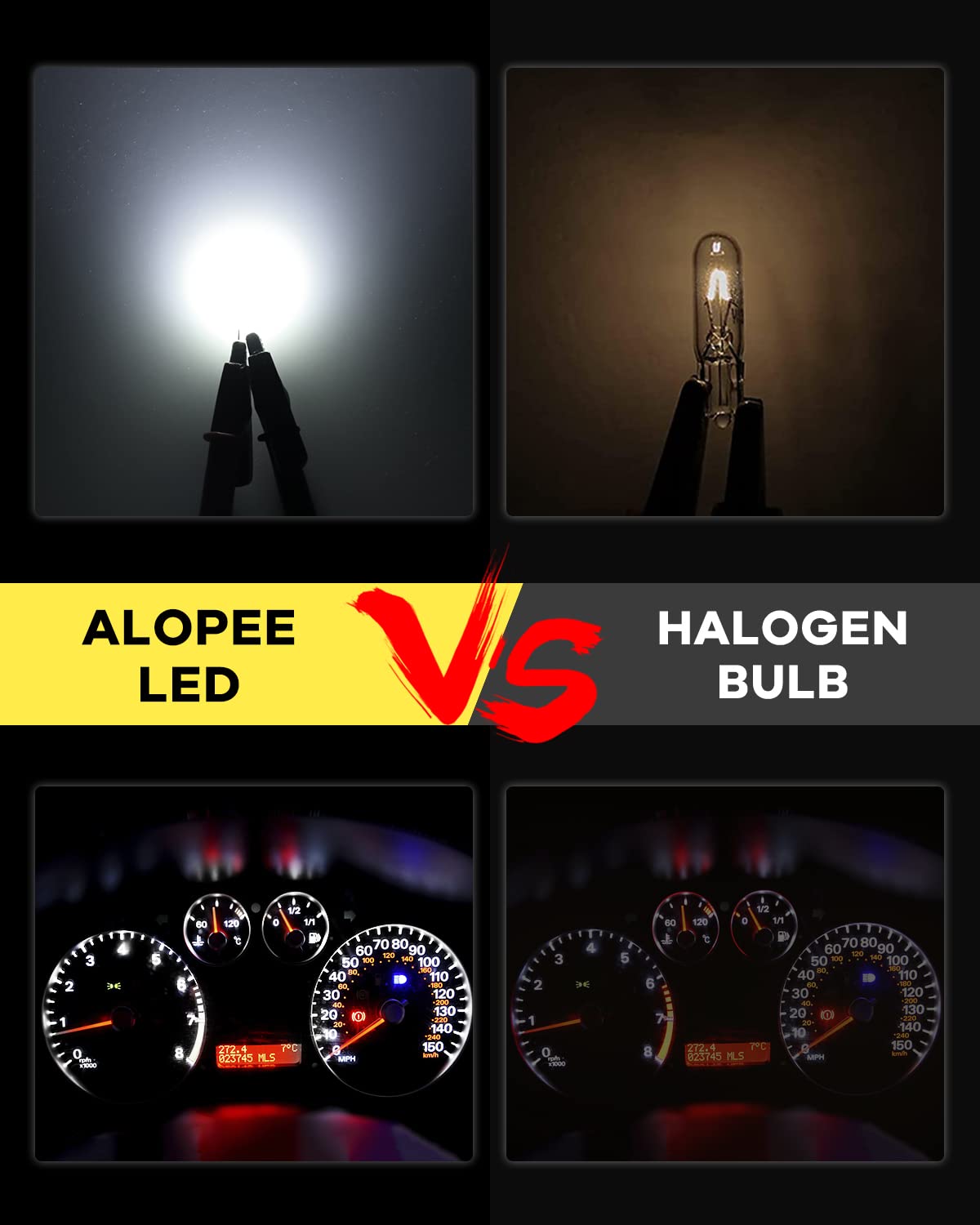 Alopee T5 Led Bulbs, 10Pcs Bright White 1Smd, Polycarbonate, For Car Instrument Cluster & Door Light, Dc 12V