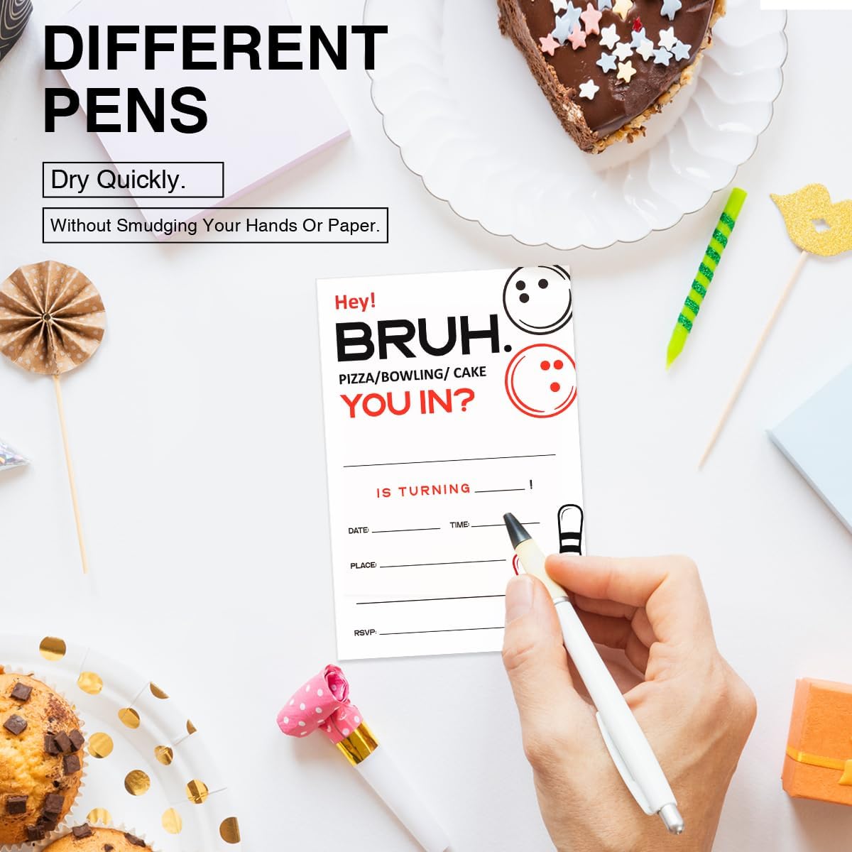 Bowling Birthday Invitation Supplies with Envelopes Set of 20 Bruh Birthday Invitation Fill in Blank, Double Sided