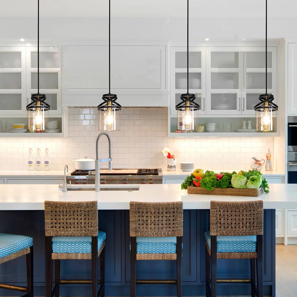 Black Kitchen Pendant Lighting Over Island  Modern Glass Pendant Lighting  Hanging Lights For Living Room Set Of 2  Pendant Lights Kitchen Island 2 Pack  Pendant Lamp For Dining Room  Hallway  Sink
