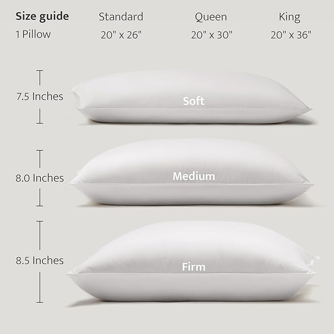 Double Stitch Luxury US White Down Pillow - Made in Canada, 400 Thread Count 100% Cotton Shell, Medium Firm 700 Fill Power Down Bed Pillow, Soft Sleeping Pillow 3-Chamber, Standard(20" x 26") ﻿