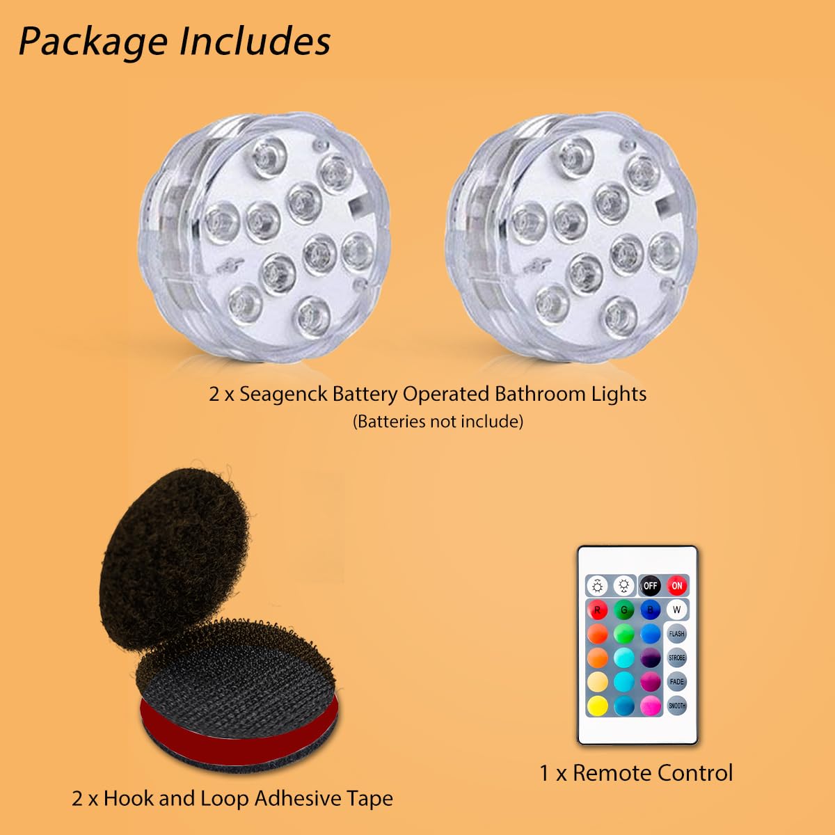 Seagenck Bathroom Lights Wireless Battery Operated  Waterproof Led Glow Light For Bath Shower Spa Vanity Lights  For Over Mirror Wall Ceiling Lights  Rgb Multi Color Remote Controlled  2Pcs