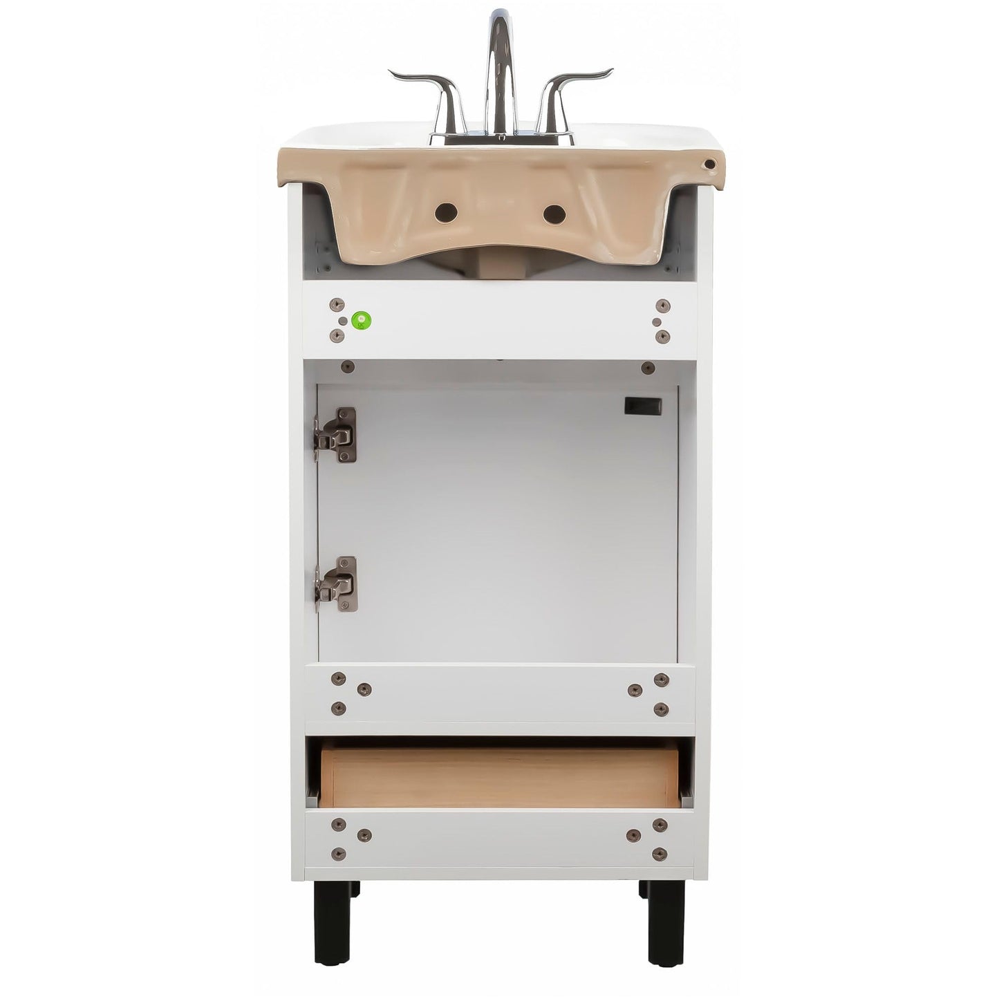 Fine Fixtures Petite 18 Inch Bathroom Vanity with Sink, Small Freestanding Bathroom Cabinet, Space-Saving Vanity Sink Combo Design, Dual Storage, Satin White