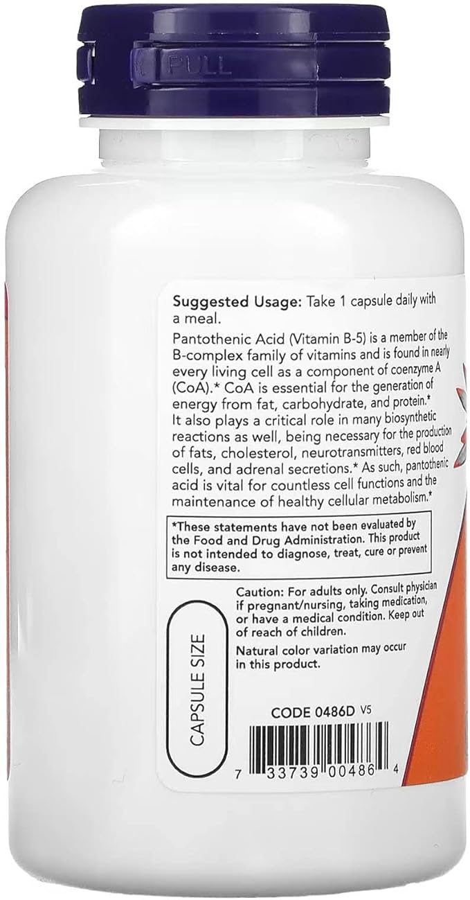 NOW Foods Pantothenic Acid 500mg, 100 Capsules (Pack of 1)