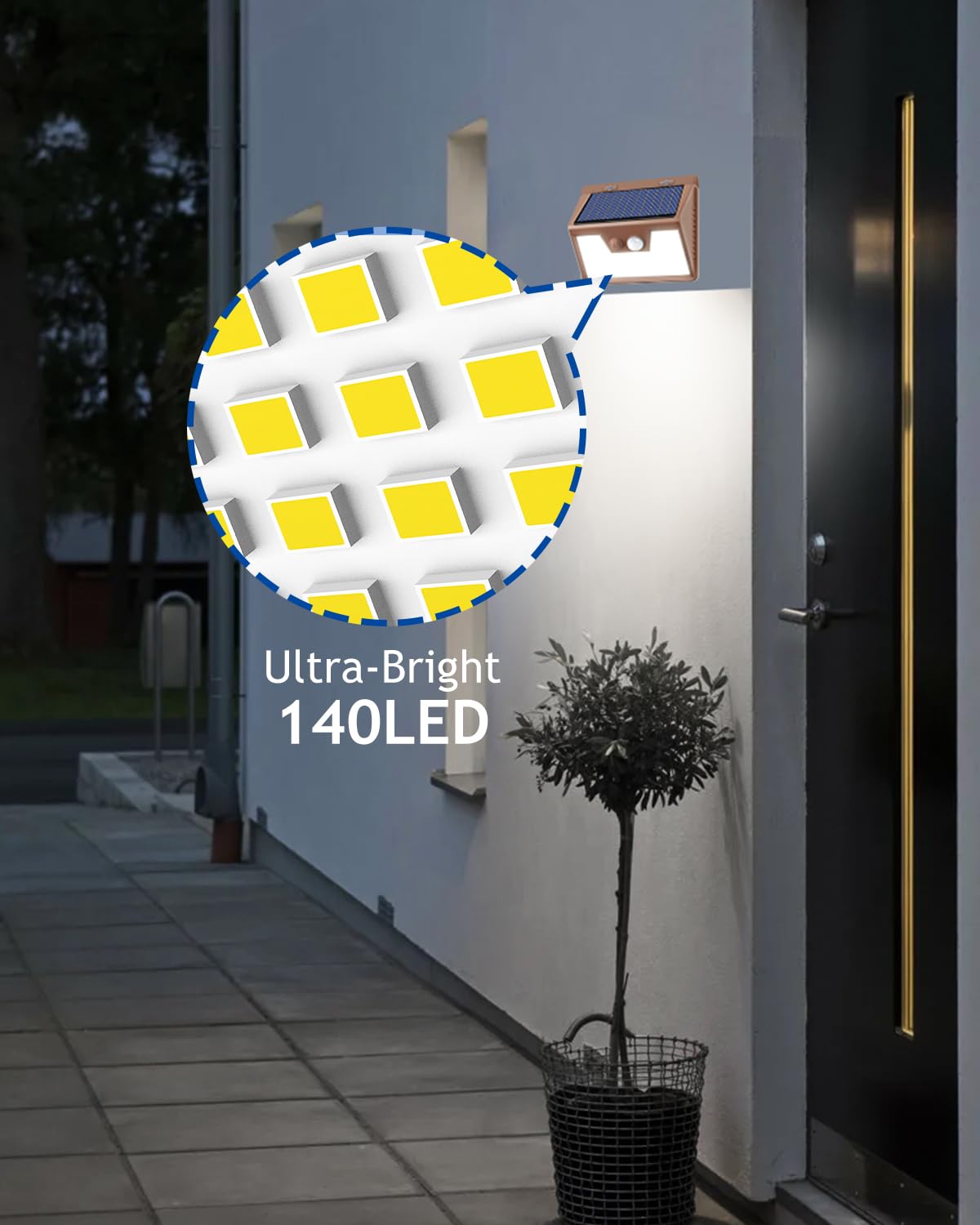 Peasur Solar Lights Outdoor Motion Sensor 16 Pack, Ultra-Bright 140LED Waterproof, Brown Frame, Ideal for Patio and Yard