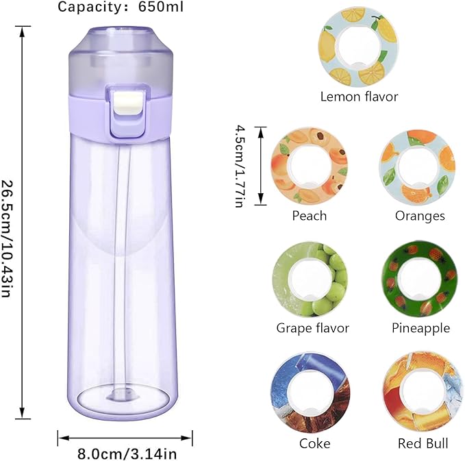 Flavor Pods for Water Bottle,7pcs Flavor Pods Fruity Scent for Sports Water Bottle,with Water bottle 0 Sugar, 0 Calorie For Fitness Outdoor School (Matte Black+7Pod), FNDAI02
