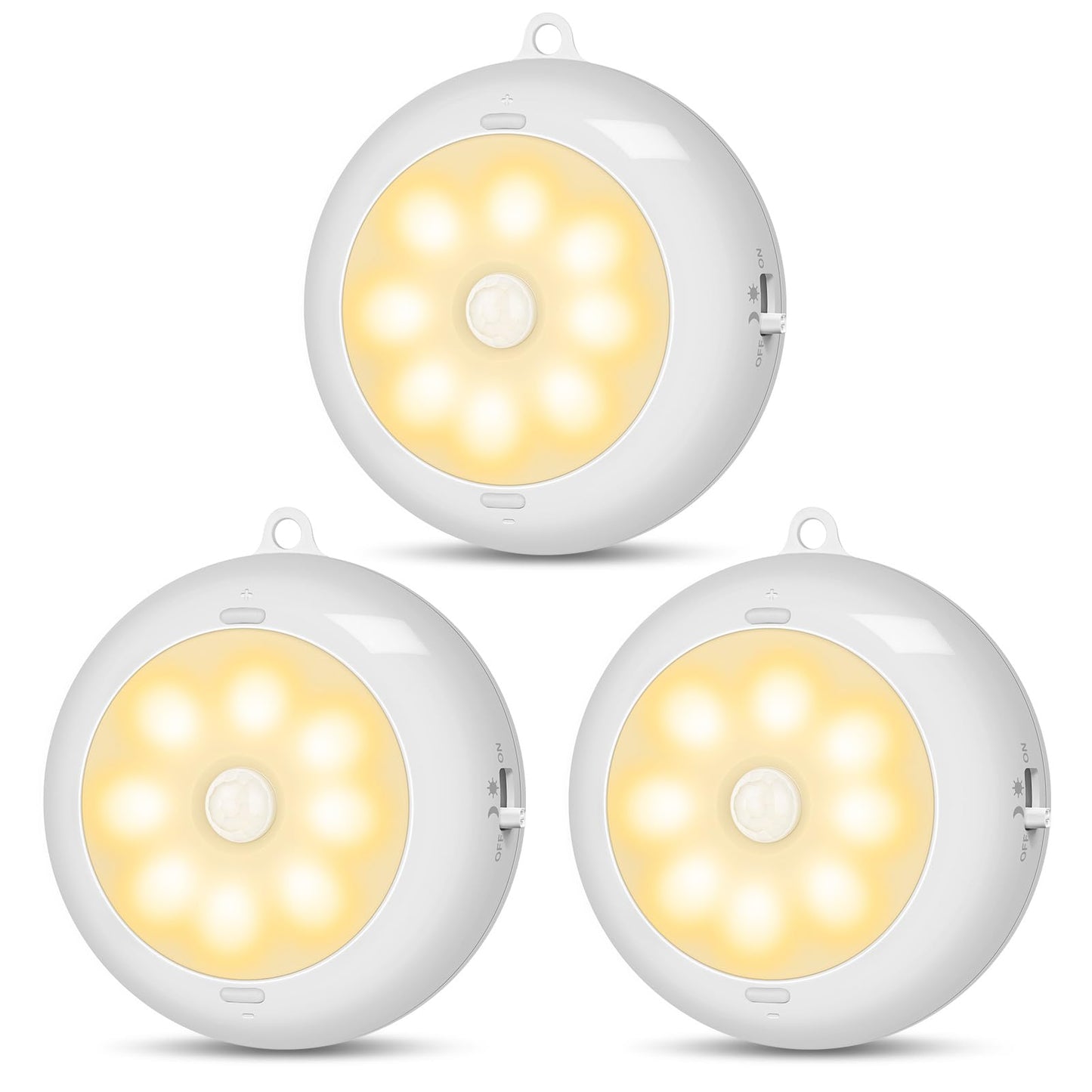 Reoshine Motion Sensor Light Indoor Aa Battery Operated  Under Cabinet Lighting  Magnetic Stick On Led Puck Lights For Stair  Wall  Closet  Dimmable  3000K Warm White (3 Pack)