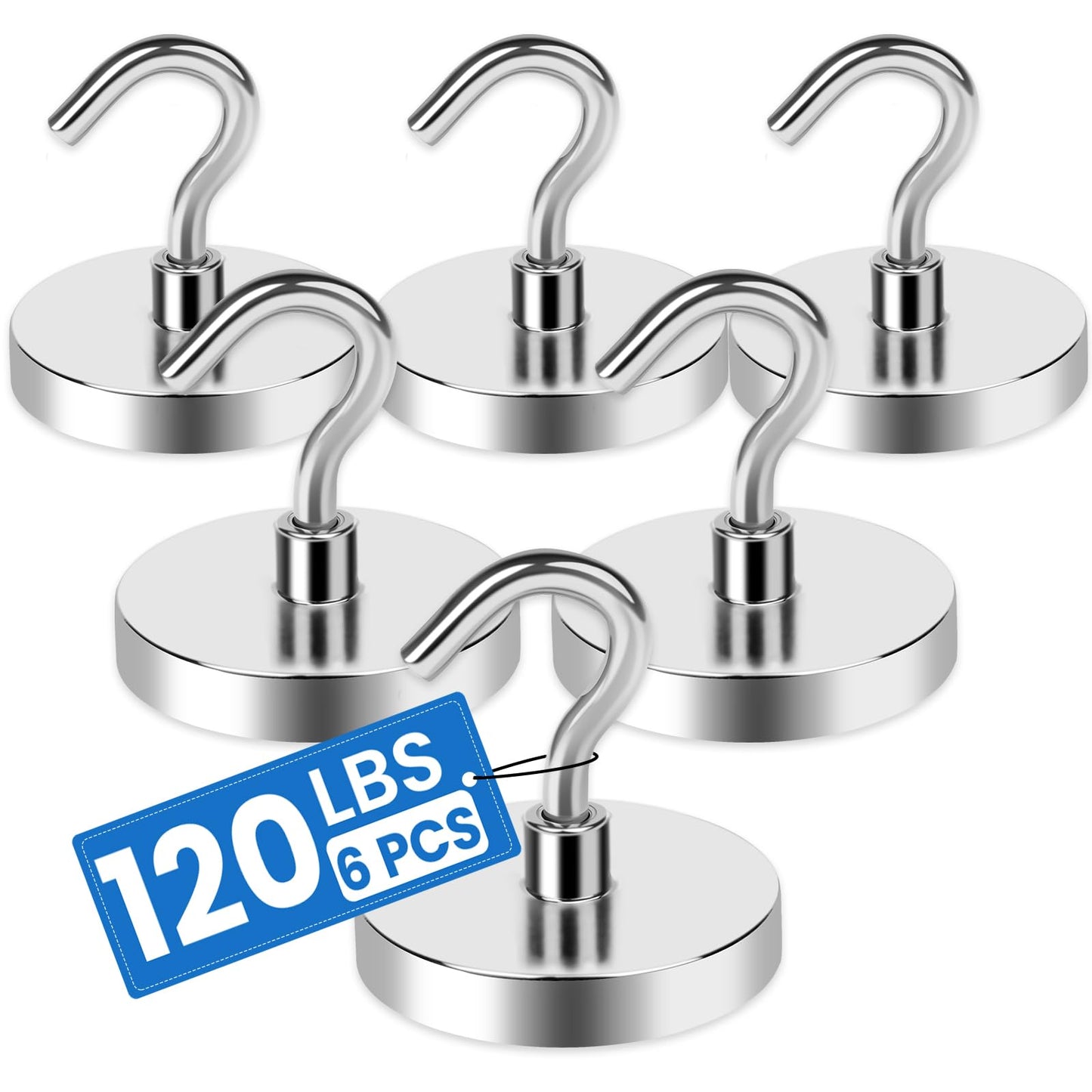 LOVIMAG Strong Magnetic Hooks, 120LBS Magnet Hooks for Cruise Cabin, Super Powerful Neodymium Magents for Cruise Essentials Must Haves, Heavy Duty Magnets for Metal Door, Refrigerator,Ceiling - 6 Pcs