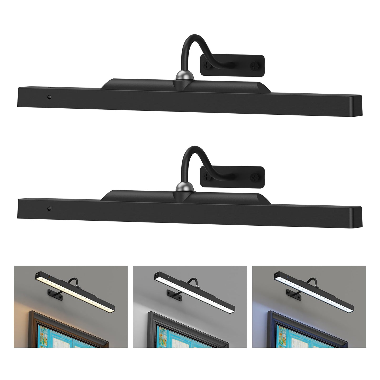 Craftersmark Picture Light, Battery Operated, 16in Remote Control, 2 Pack, Black