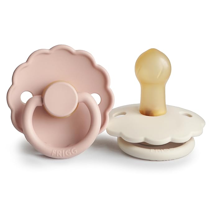 FRIGG Daisy Natural Rubber Baby Pacifier | Made in Denmark | BPA-Free (Blush/Cream, 0-6 Months) 2-Pack
