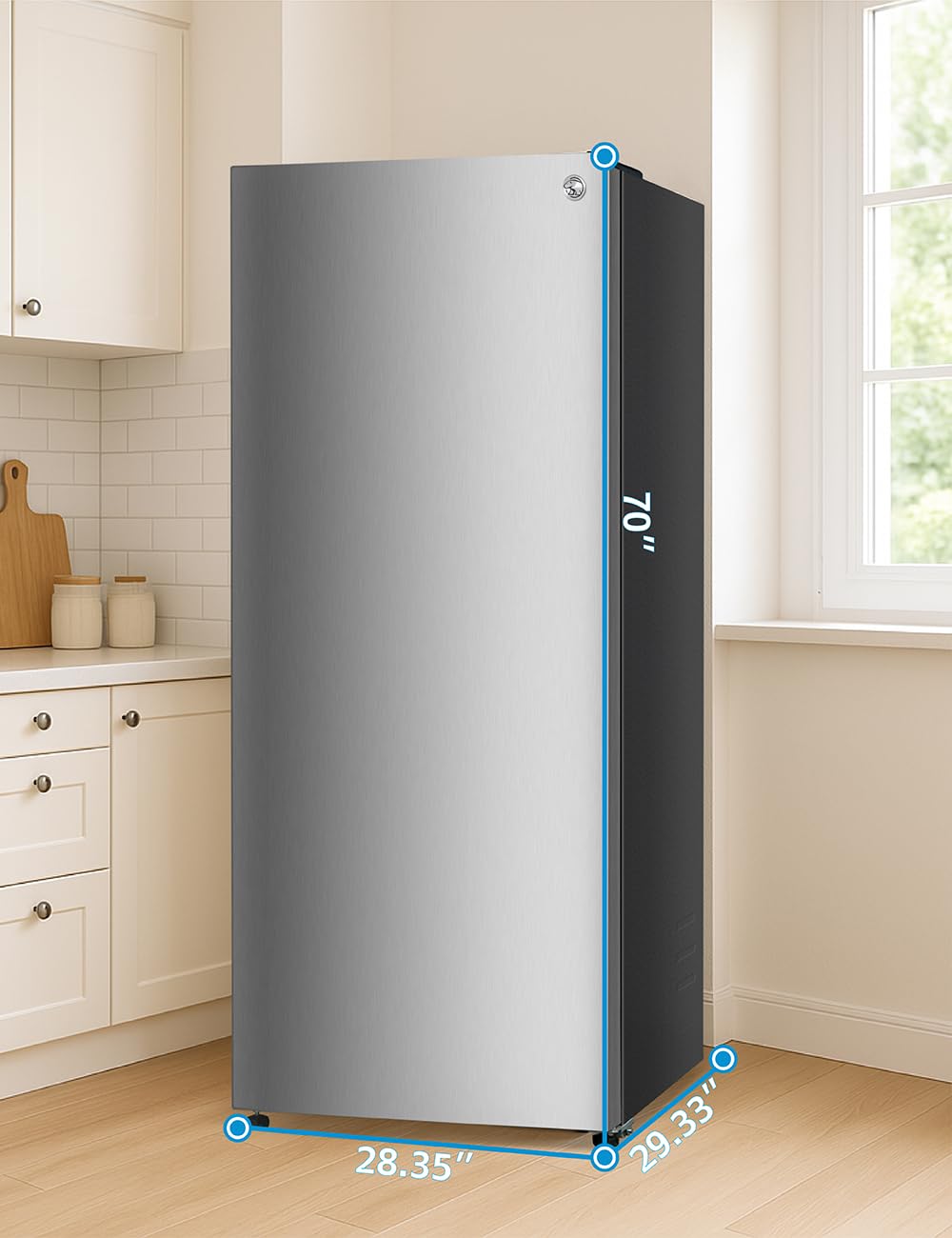 Commercial Cool 16.4 Cu. Ft. Convertible Freezer Refrigerator, Upright Fridge with Glass Shelves, Reversible Door, ENERGY STAR rated, Auto Defrost, CCUC1640GS, Stainless Look