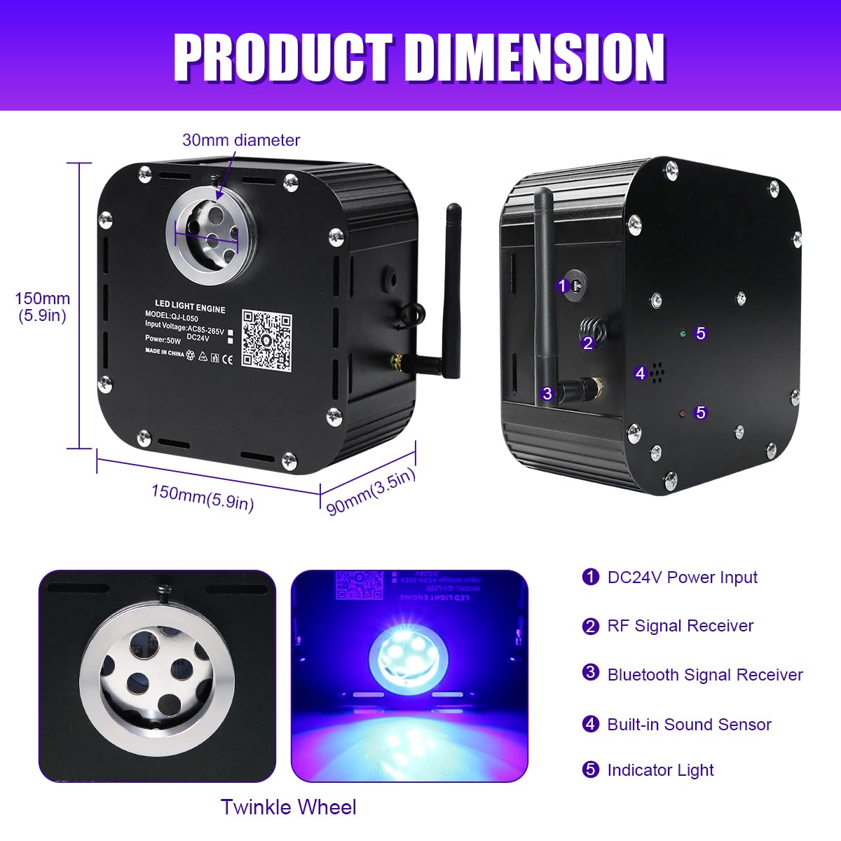 Azimom High Brightness 50W Twinkle Fiber Optic Starlight Kits Mixed800Pcs 16.5Ft Fiber Strands End Glow Sound Activated Bluetooth/App Remote Control Theater Ceiling Home Shop Lobby Roof Decor