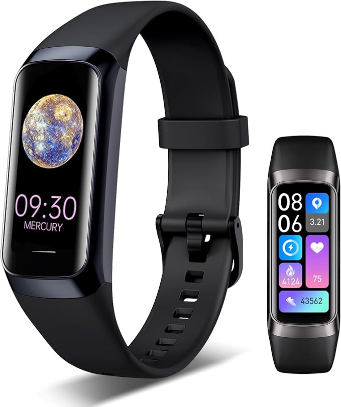 VUHIGIB Fitness Tracker, 24/7 Heart Rate Blood Oxygen Blood Pressure Body Temp Monitor Sleep Calorie Tracker with 1.1" AMO...