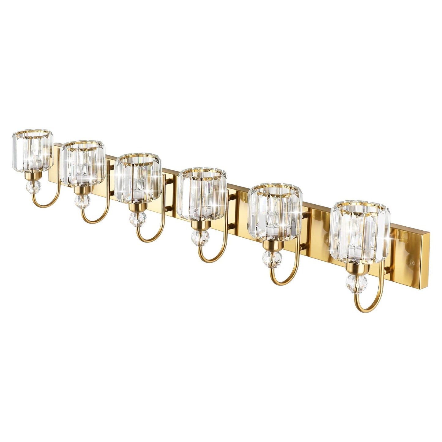 Ralbay 6-Light Gold Crystal Vanity Lights - Modern Brass Wall Fixtures For Bathroom, Model 8600, Elegant Round Design
