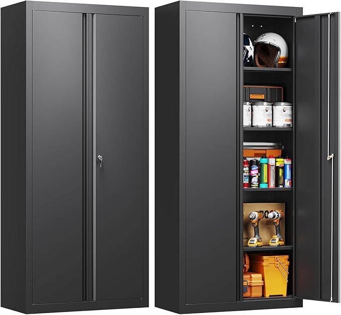 Yizosh Metal Garage Storage Cabinet with 2 Doors and 4 Adjustable Shelves - 71" Steel Lockable File Cabinet,Locking Tool C...
