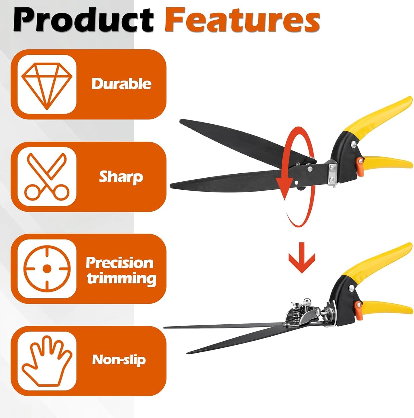 Upgraded Grass Shears, Grass Trimming Shears, Hand Grass Clippers, Gardening Scissors for Garden, Lawn Edges