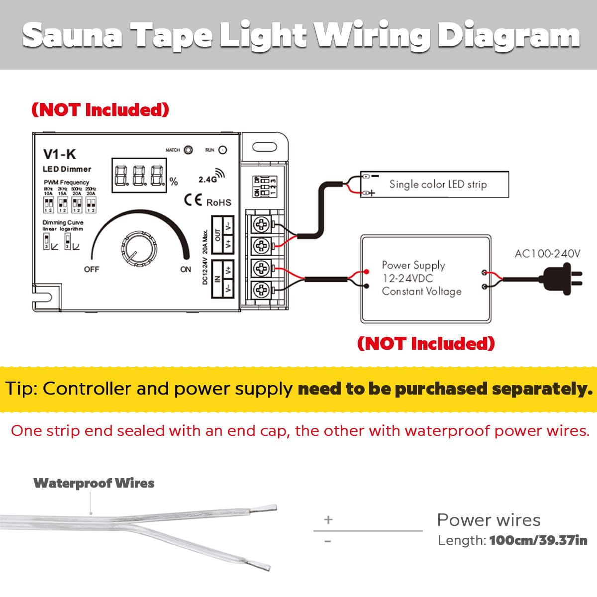 Superlightingled Dc24V 3000K White Led Strip For Sauna Lighting  Flexible Long 5M 16.4Ft 120 Leds/M High-Temperature Resistant Ip68 Waterproof Led Strip Light For Steam Room (3000K Warm White)