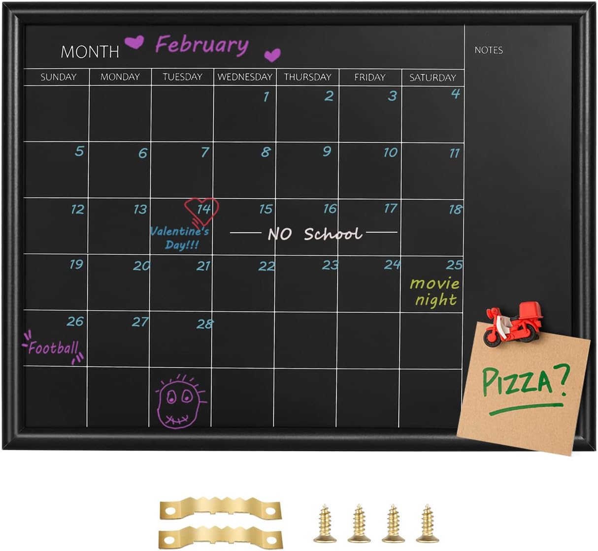 TORASO Calendar Chalkboard,Small Magnetic Surface Black Wood Frame Chalk Board for Planning,10.6 x 14.6 inches,School Timetable Memo, Hanging Board for Office, School and Home(YLHB-BK-2737)