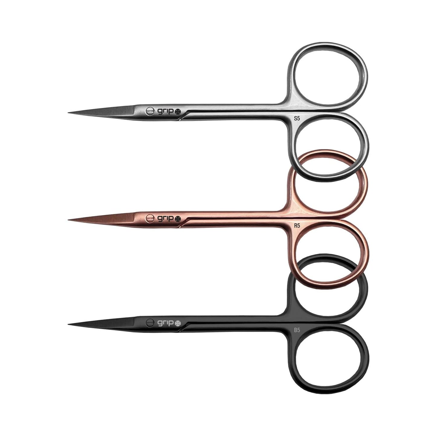 Grip Scissor Precision Stainless Steel S5 - Fine Tip Beauty Scissors for Eyebrows, Facial Hair & Nail Trimming - Rust-Resistant