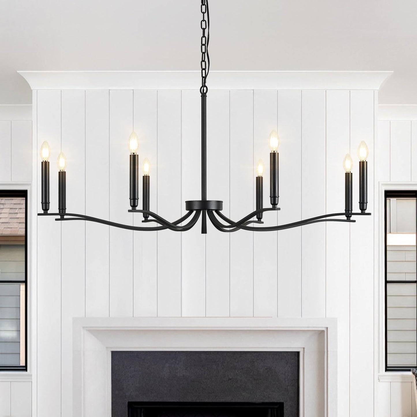 Fookchak Black Chandelier  Modern Dining Room Light Fixture 8 Light Candle Chandelier Over Table 44In Metal Chandeliers Lighting For Living Room Entry Master Bedroom Bathtub Kitchen