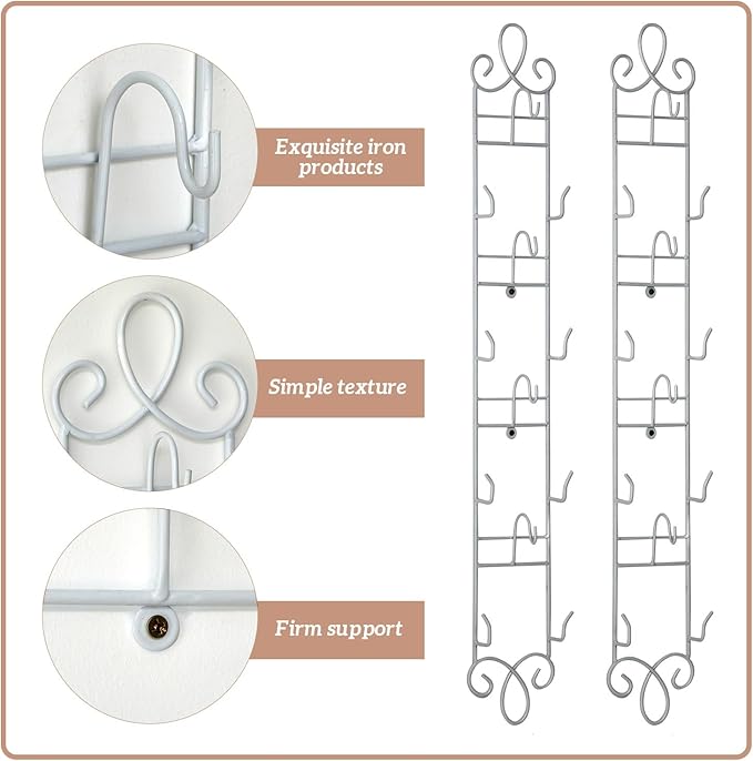 Blulu 2 Pcs 36'' x 5'' Tea Cup and Saucer Display Stand 4 Tiers Vertical Wall Mounted Cups Plate Holder Wall Plate Hangers Decorative Brackets for China Coffee Mug Gifts Thanksgiving Christmas (White)