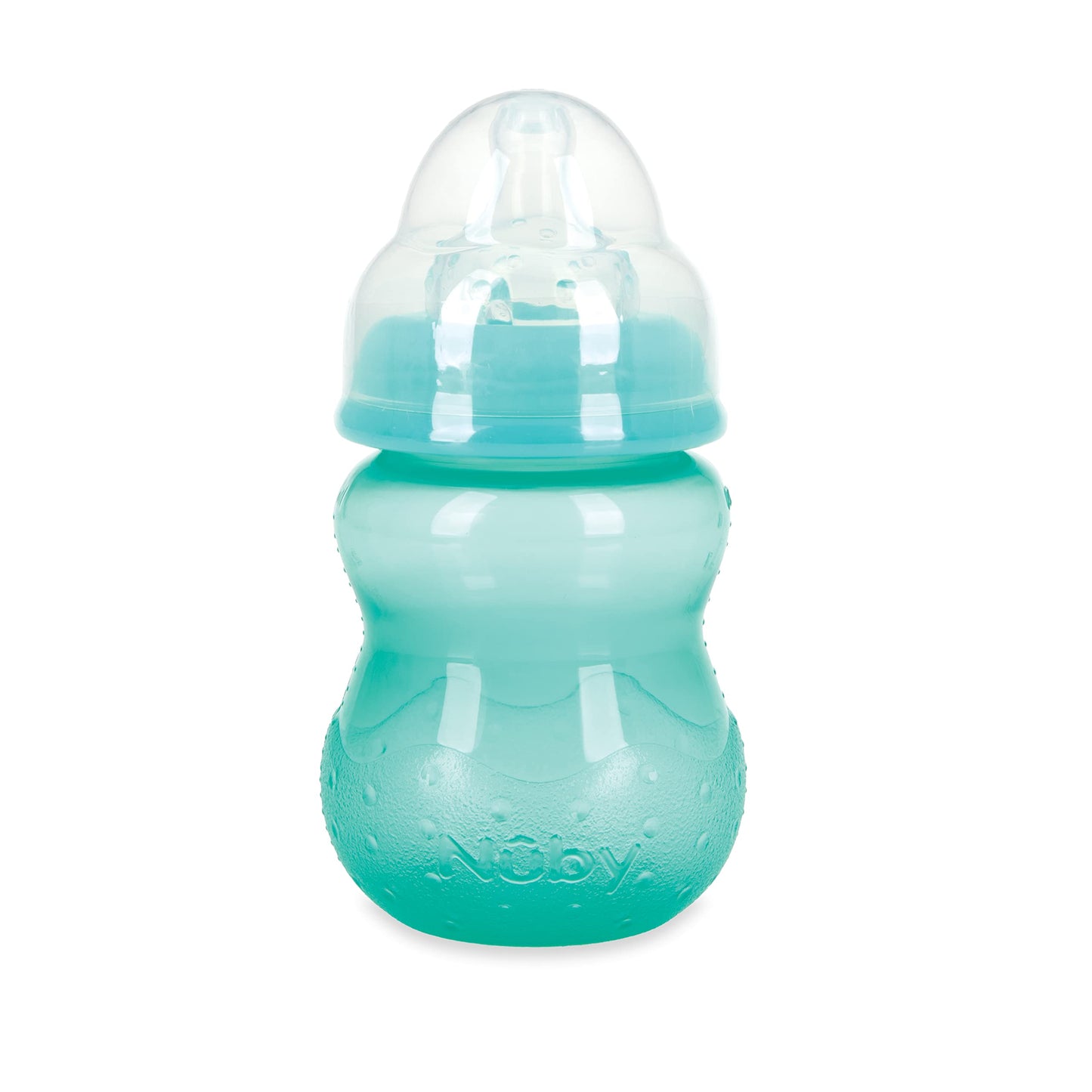 Nuby Wide Neck Non-Drip Bottle - Baby Bottles with Anti-Colic Vari-Flo Valve - (3-Pack) 8 oz - 0+ Months - Yellow, Blue, Green