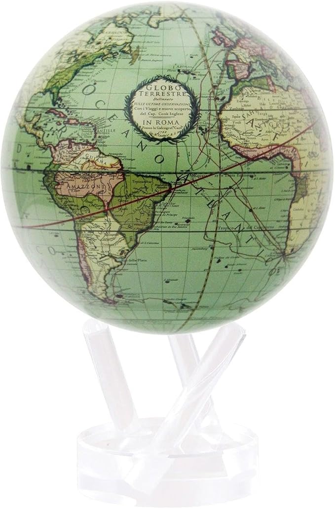 MOVA Globe – Antique Terrestrial Green 6” | Rotating Solar-Powered Globe with 18th-Century Map | Elegant Vintage Desk Decor