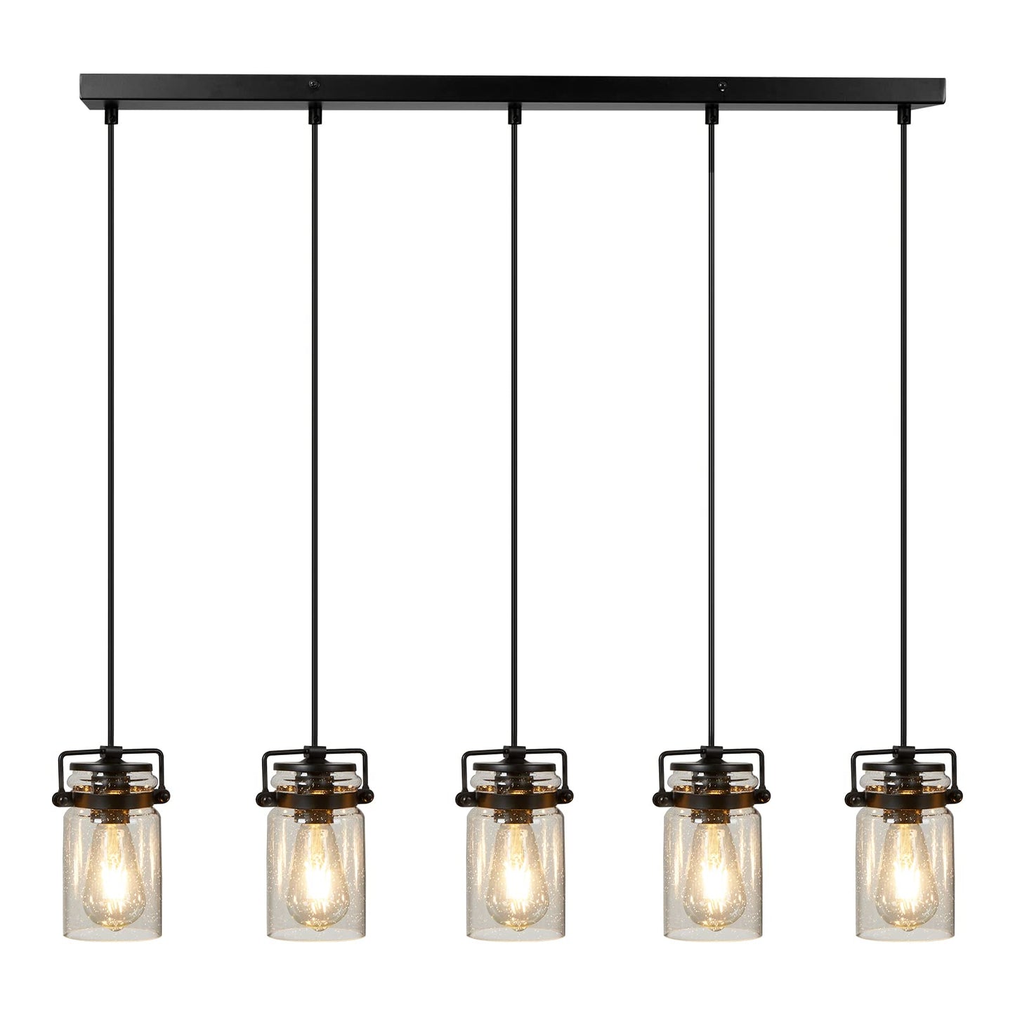 Foucasal Pendant Light Kitchen Island Lighting  5-Light Pendant Ceiling Light Fixture  67.71 Inches Hanging With Clear Glass Shade Farmhouse Chandeliers For Dining Room Bedroom Hallway - Black