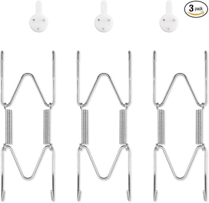 Bilillo 3 Pack Plate Hangers for The Wall, Suitable for 4-6 inch Art Plate, Stainless Steel Invisible Heavy Duty Wire Plate Holder with Wall Hooks, Plate Hangers for Displaying Plates, Silver