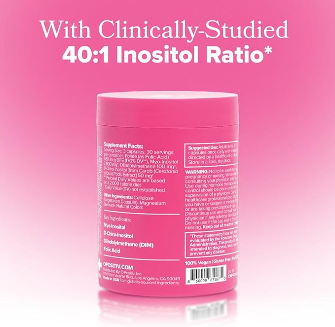 O Positiv FLO Ovarian Health Support - Hormone Balance for Women, Inositol Supplement with DIM, Myo-Inositol & D-Chiro Inositol, Folic Acid - Supports Healthy Ovulation, Cycle Regularity - 30 Servings
