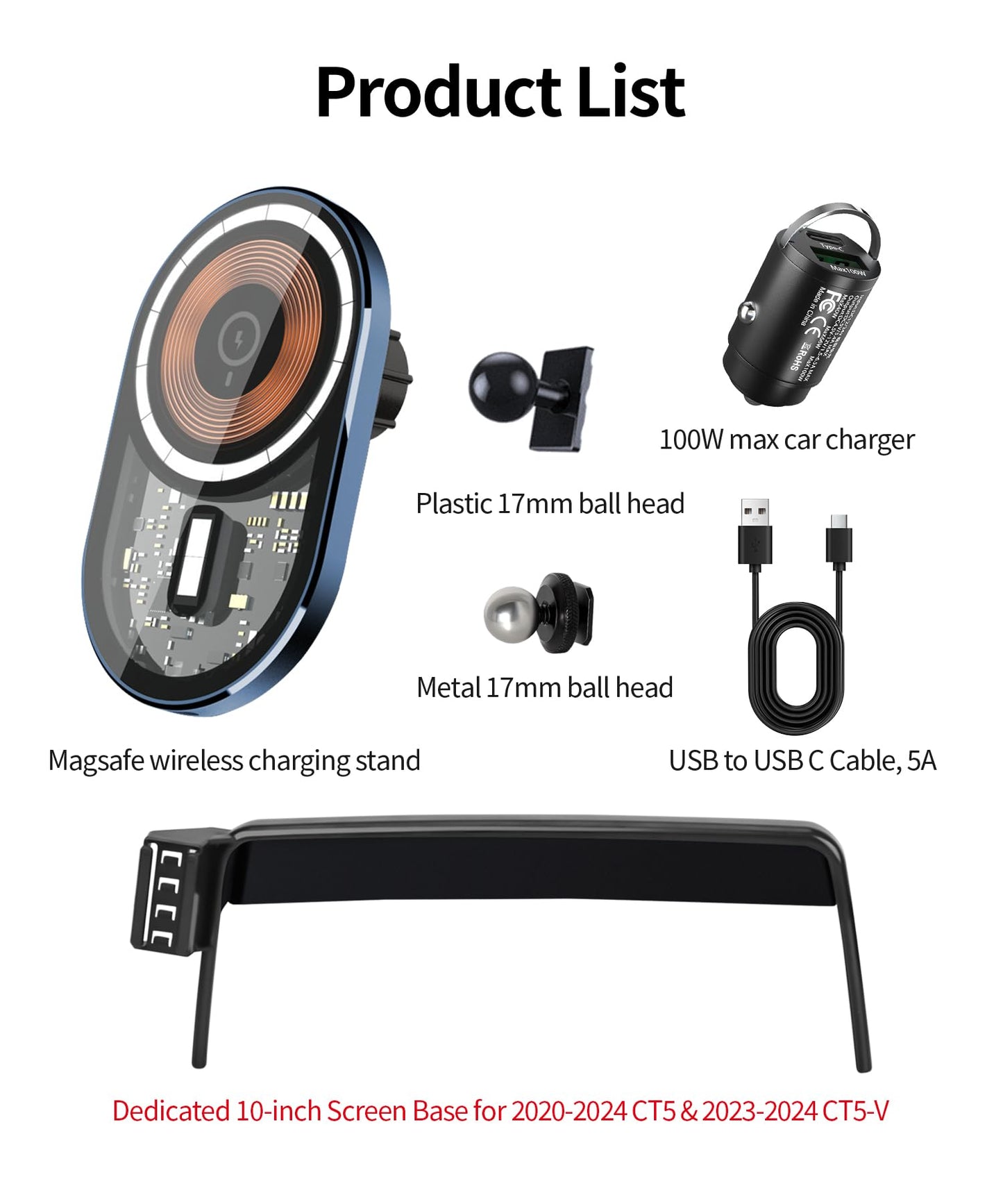 Masergogo Wireless Charging Car Phone Holder For Cadillac Ct5 2020-2024 / Ct5-V 2023-2024 Accessories 10 Inch Screen Fixed Clip,