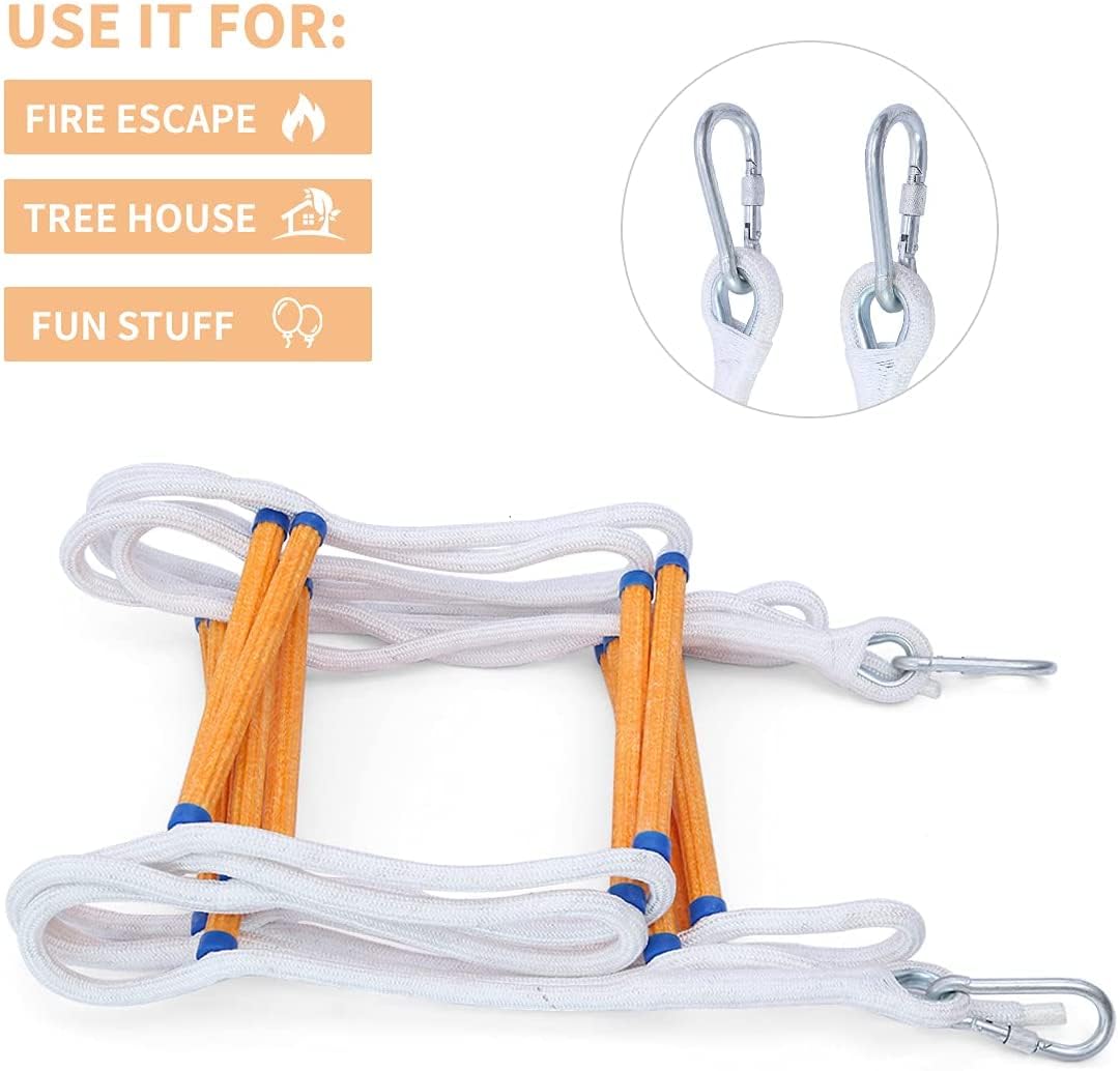Emergency Fire Escape Ladder 15M Flame Resistant Safety Extension Rope Ladder with 2 Hooks, 3-7 Story Homes Reusable Compact & Portable External Ladder (15M / 49.2FT)