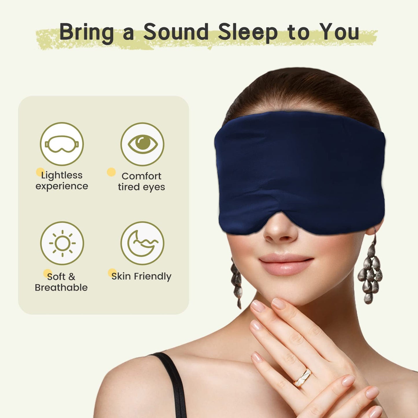iCooBreeze 100% Handmade Bamboo Sleeping Eye Mask for Women for Men,Night Masks,Organic Sleep Mask,Blockout Eye Mask for Sleeping,Large Size Adjustable (Navy Blue)