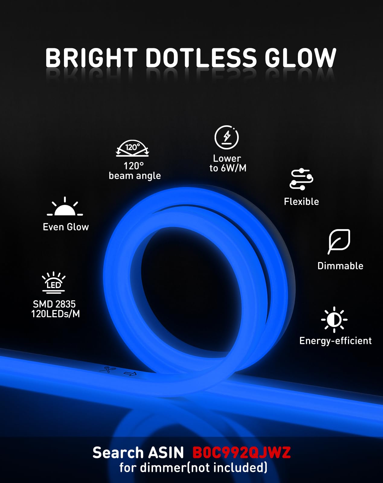 Shine Decor LED Neon Rope Lights, 98.4FT Waterproof Strip, Blue, 120LEDs/M, Flexible AC 110V/120V for Home & Commercial