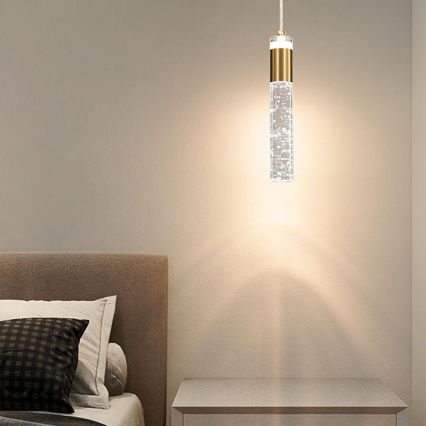 2 Pack Modern Kitchen Island Pendant Lights  Gold Bubble Crystal Ceiling Hanging Light  3 Color 2700K/4500K/6500K  Mini Linear Led Chandelier Lighting For Dining Room  Bedroom  Bar  Hallway  Bedside