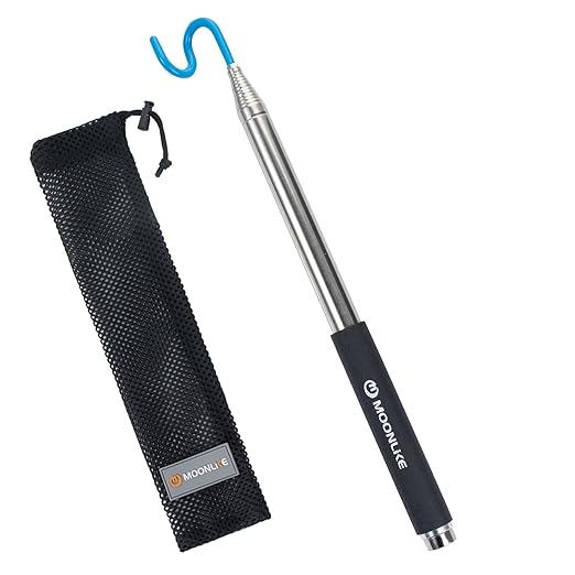Moonlike Telescoping Pickup Tool Magnetic Pole with Hook, 10 ft Telescopic Grabber Hook Pole Wire Reacher Tool, Push Pull Rod
