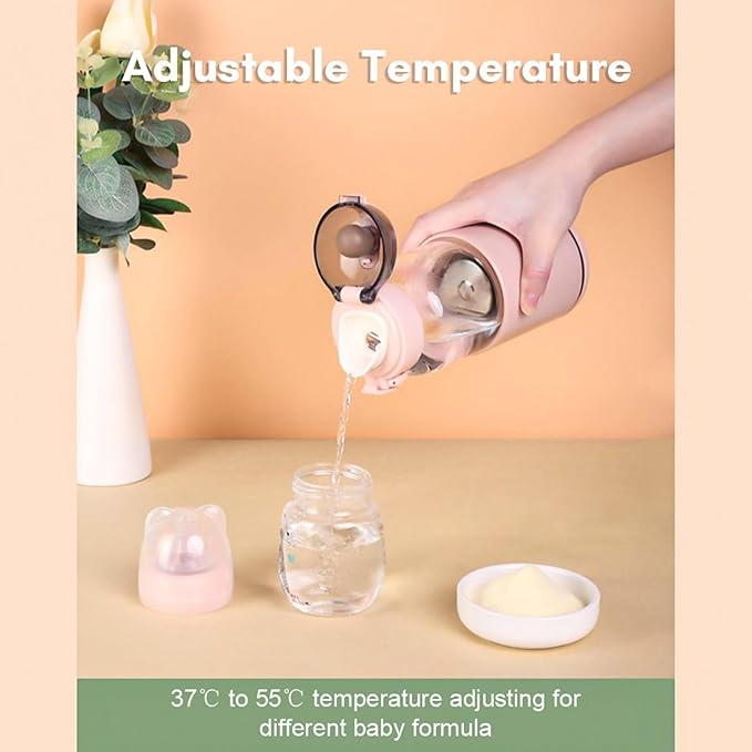 Portable Bottle Warmer, 300 ml Rechargeable Bottle Warmer,Travel Bottle Warmer,LED Display Baby Flask for Vehicle car Airplane (Pink)